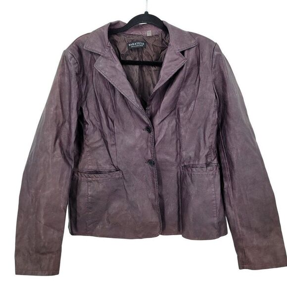 Womens Oxblood Vegan Faux Leather Jacket Sz L Eggplant Purple Blazer Button Up - Picture 10 of 10